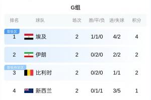 世界杯G组战况:埃及战平可稳居前两名,伊朗、比利时无败出线几率高